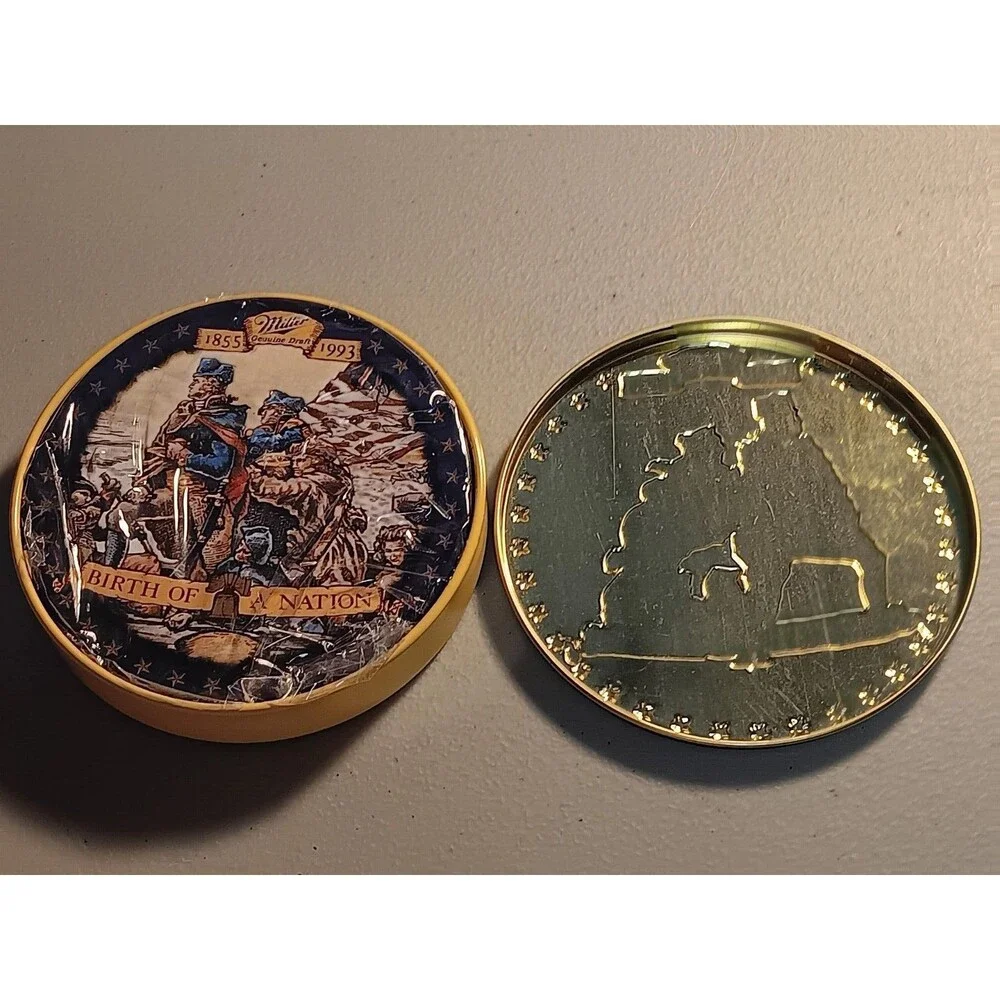 Miller Beer 1993 Metal Tin Coaster Set Birth of a Nation Washington